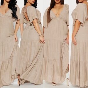 NWT Fashion Nova Elena Ruffle Maxi Dress - Size XL - Mocha